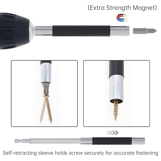 ChgImposs 5PCS Magnetic Drill Bit Extension Set ??60/100/150MM (2-3/8",4",6",) Fixed + 80/120MM(3.15"/4.72") Adjustable Magnetic Screwdriver Bit Holders, 1/4" Hex Quick Release Adapter