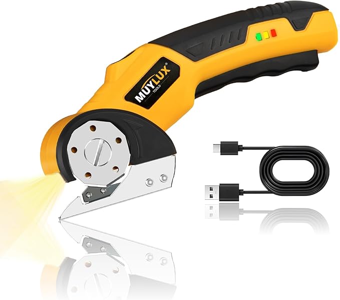 Cordless Electric Scissor & Cardboard Cutter, Electric Scissors for Fabric, Cardboard, Plastic and Wrapping Paper, Box Cutter with Safety Lock & LED Light, Power Tools for DIY, Craft