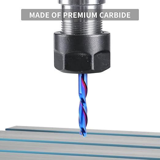 Down Cut Spiral Router Bit 1/4 Inch Shank, 1-1/4 Inch Cutting Length, Extra Long 3 Inch Overall Length, CNC Router Bits Set Downcut for Wood Milling Cutter