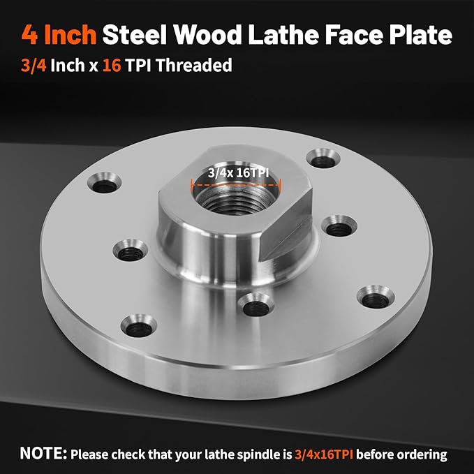 4" Steel Wood Lathe Faceplate,Faceplate for Wood Lathe,Lathe Face Plate Fit for 3/4" x 16TPI Spindle without Screwchuck