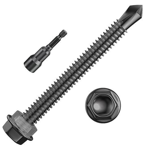 (120Pcs) #12×2-1/2"Black Hex Washer Head Self Drilling Screws, 410 Stainless Steel Metal SheetScrews，TEK Screws, Sheet Metal Self Tapping Screws