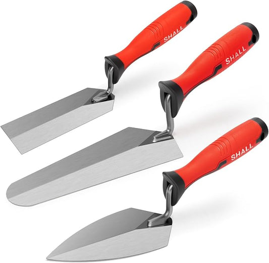 SHALL 3-Piece Masonry Tools Set, 6?쇺?Margin Trowel, 5.5?쇺?Pointing and 7?쇺?Gauging Trowel with Soft Grip Handle, Bricklaying Hand Tool for Concrete, Cement, Plaster, Tile Construction Projects