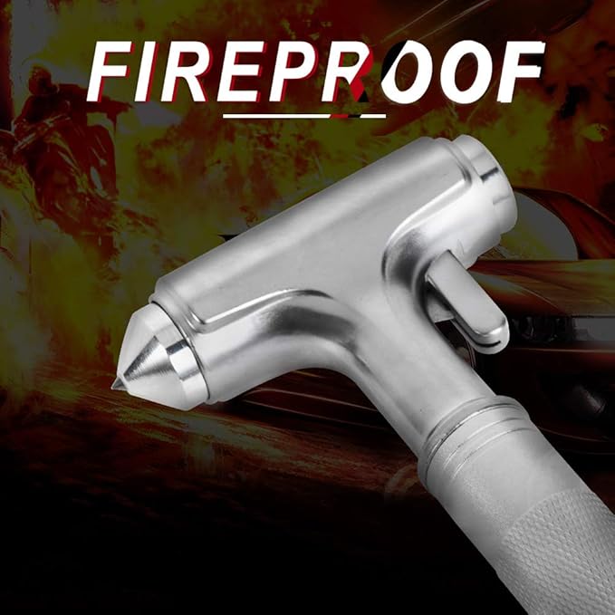 Car Safety Hammer, Fireproof Metal Emergency Escape Hammer with Hard Alloy Head Window Breaker and Seat Belt Cutter, Aluminium Alloy Emergency Escape Tool for Car Accidents