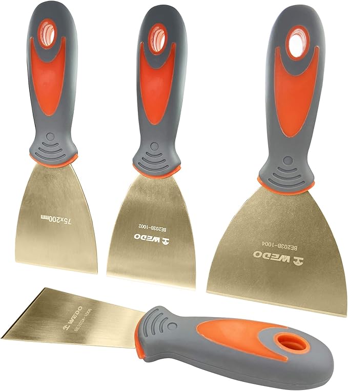 WEDO Non-Sparking 4PCS Set Putty Knife Scraper,Blade 2"+3"+4"+5",Spark-free Safety Paint Scraper with Fiberglass Handle,Aluminum Bronze,Corrosion-Resistance, Paint Scraper Tool,BAM&FM Certificate