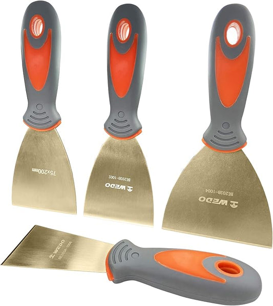 WEDO Non-Sparking 4PCS Set Putty Knife Scraper,Blade 2"+3"+4"+5",Spark-free Safety Paint Scraper with Fiberglass Handle,Aluminum Bronze,Corrosion-Resistance, Paint Scraper Tool,BAM&FM Certificate
