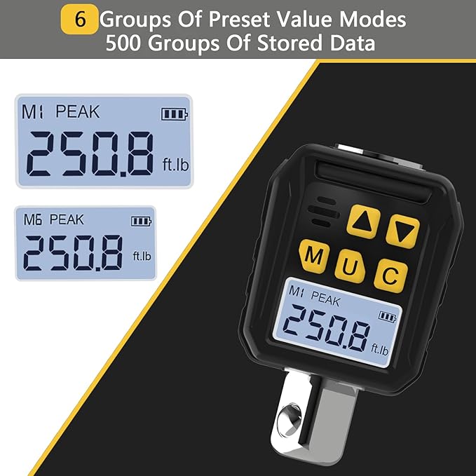1/2??Drive Digital Torque Adapter, 12.54-250.8 Ft-lb/17-340 Nm Digital Torque Adapter Set with 3/8" and 1/4" Adapters, Buzzer & LED Flash Notification for Motorcycle Car Repair
