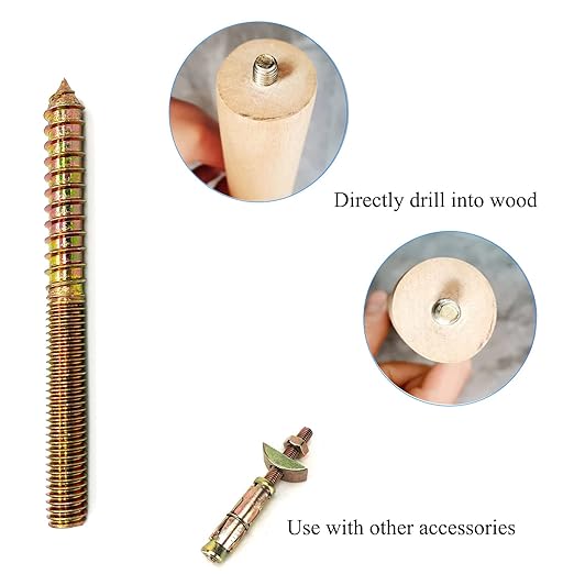 8 Pack 3/8-16 x 4 Inch Hanger Bolts 3/8-16" Double Headed Bolts 3/8 Wood Dowel Screw Self-Tapping Screw Hanger Bolts for Furniture Screws Double Screw Threaded Rods Bolt 100mm Length