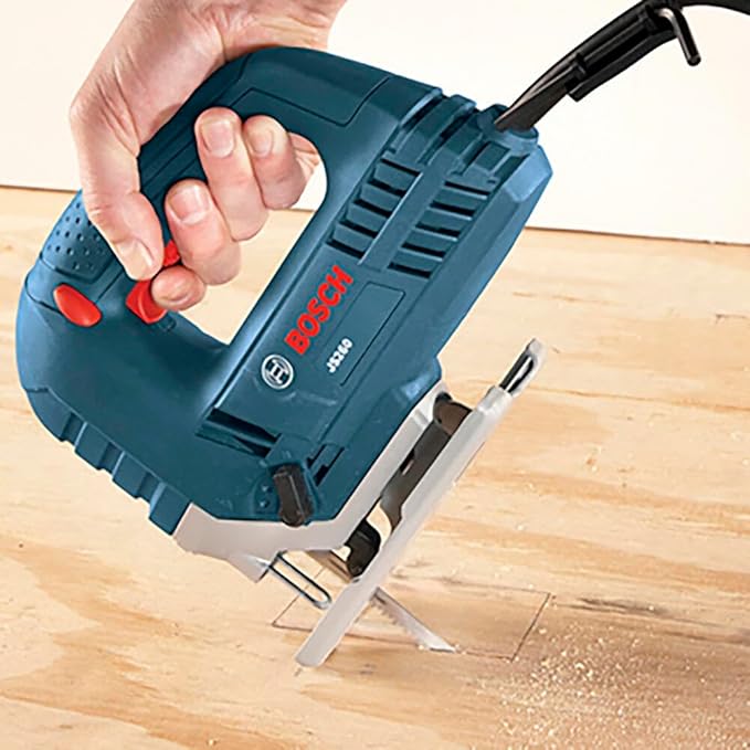 BOSCH JS260 Top-Handle Jig Saw - 6.0 Amp Motor, Variable Speed Control, Low-Vibration Plunging Design, Toolless Blade Change System - Ideal for Accurate and Smooth Cutting