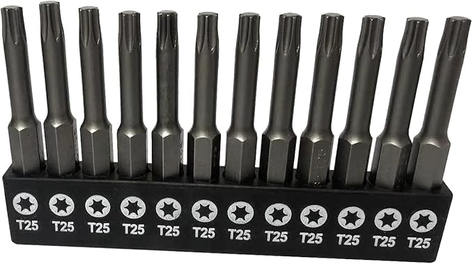 aiyun 12-Piece T25 Security Bits, 2 Inch long S2 Steel Magnetic Security Screwdriver Set, 6 Point Star Driver Bit Set Screwdriver (50mm T25)