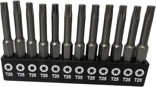 aiyun 12-Piece T25 Security Bits, 2 Inch long S2 Steel Magnetic Security Screwdriver Set, 6 Point Star Driver Bit Set Screwdriver (50mm T25)