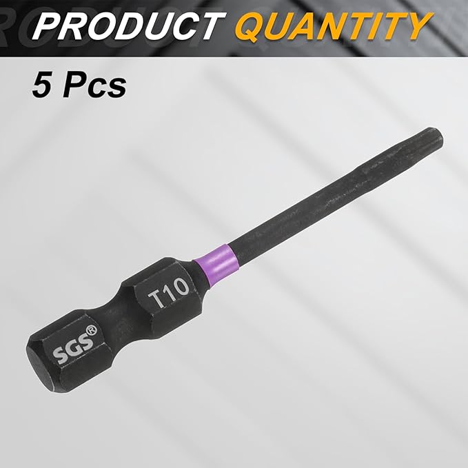 HARFINGTON 5pcs T10 Torx Head Impact Screwdriver Bits 1/4" Hex Shank 2" (50mm) Long Magnetic No Hole Tamper Proof 6 Point Star Screw Driver Drill Bits Phosphate S2 Steel Power Tools