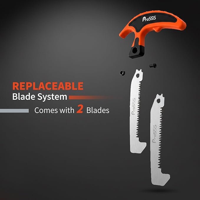 Hunting Bone Saw with Replaceable Blade, 65Mn Hardened Steel 4" Saw for Meat & Bone, Ergonomic Non-Slip Handle with Sheath & Extra Blade for Camping, Hiking, Outdoor Processing