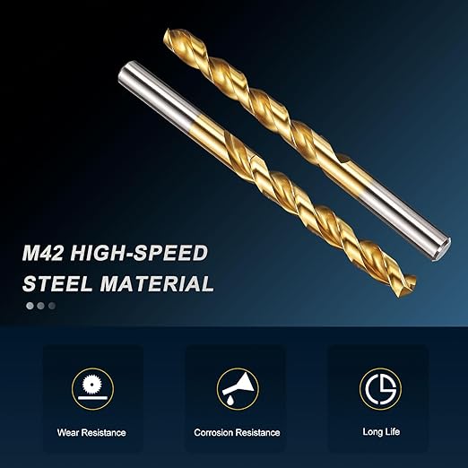 PATIKIL 10.5mm Drill Bit, M42 8% Cobalt High-Speed Steel Jobber Straight Shank 135° Titanium Nitride (TiN) Coated for Hard Metal Stainless Steel - 4 Pack