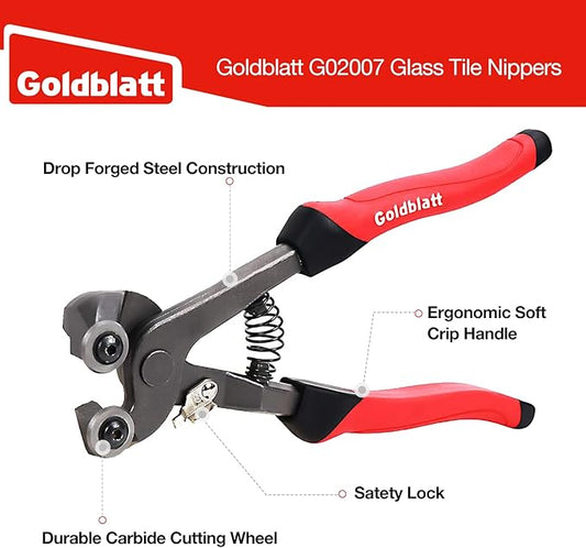 Goldblatt 2 Piece Glass Tile Nippers Set - Heavy Duty Wheeled Glass Mosaic Nipper & Hd Ceramic Tile Nipper, Tile Cutter Pliers Soft-grip Handle - Shapping Plier, Nipper Cutting Tools, Stone, Metal