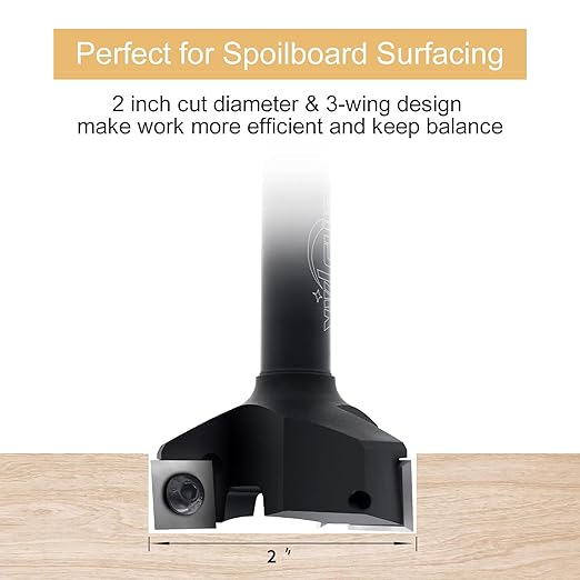 CNC Spoilboard Surfacing Router Bit, 1/2" Shank 2" Cutting Diameter, Insert Carbide Slab Flattening Router Bit Planing Bit Wood Planer Bit by BINSTAK