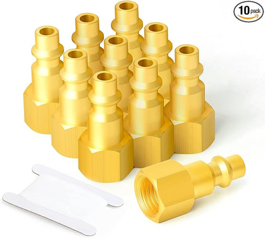 GASHER 1/4-Inch NPT Female Brass Industrial Air Plug, Pneumatic Plugs 300PSI (10-Pack)