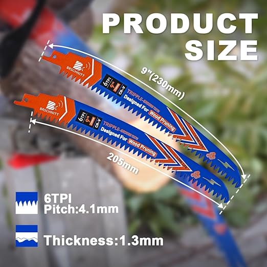 Japanese Teeth Reciprocating Saw Blades 9" 6PCS - Curved Edge Wood Pruning Saw Blades 6TPI for Tree Trimming,Wood Cutting,Cr-V Sabre Saw Pruning Blade