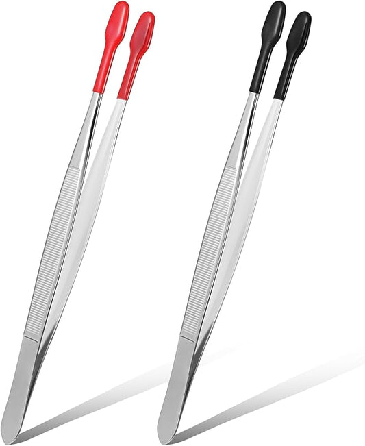 2PCS 6" Rubber Tipped Tweezers Silicone Tips Long Tweezer for Crafts, Coated Hobby Tweezers, Non Marring Stainless Steel Flat Tip Forceps Tweezer for Stamp Coins Jewelry Crafts Industrial Electronic