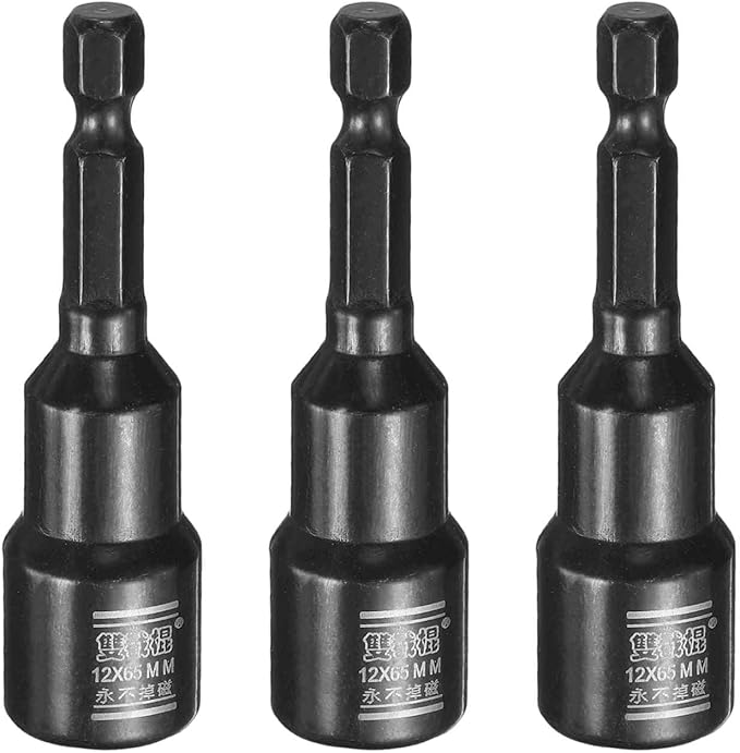 HARFINGTON 3pcs Nut Driver Drill Bit 12mm Metric Socket 1/4" Hex Shank 2.6" (65mm) Long Magnetic 6-Point Sockets Quick Change CR-V Steel Bolt Setters for Power Drill Drivers