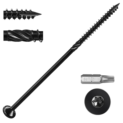 Deck Screws #14 x 7 inch, (31pcs) 2.5lb Heavy Duty Outdoor Wood Screws,Black Rust Resistant Epoxy Coated,Torx Drive Head,with T30 Star Bit