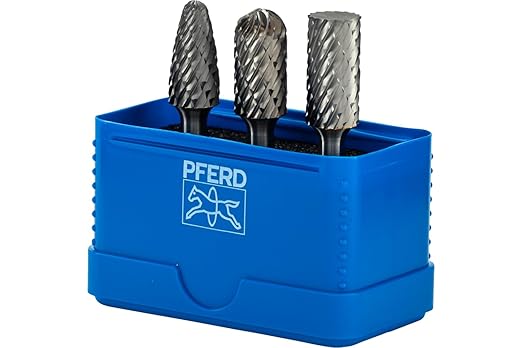 PFERD 3-Piece Carbide Bur Set, Omni Cut, 1/4" Shank, Tungsten Carbide Rotary Burrs, for Precision Grinding & Deburring, Includes Plastic Case ??Part 28038