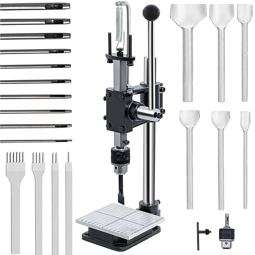 Leather Hole Puncher Hand Punching Machine Manual Press Puncher Punch Tools for DIY Craft (with Chuck, PP Plate and 20 pcs Tools and Aluminum Plate for Leather DIY Craft)