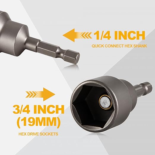 2 Packs Leveling Scissor RV Jack Socket, Premium Drill Adapter with 1/4in Quick Connect Hex Shank, Compatible with 3/4in(19mm) Hex Drive Jacks, Power Nut Driver Bit Set