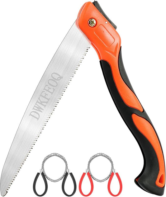 3PCS DWKFEOQ Folding Saw and Stainless Steel Cable Saws Set, 11.8 Inch Long Blade Hand Saws for Wood Camping, Dry Wood Pruning Saw With Hard Teeth, Quality SK-5 Steel