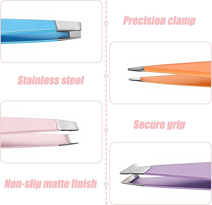 4Pcs Mini Tweezers Set, Micro Tweezers Stainless Steel Precision Eyebrow Tweezer for Facial Hair Removal, Travel Size With Leather Case