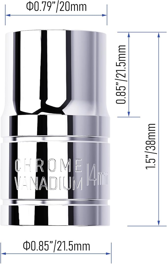 14mm(9/16") Shallow Socket, 1/2 Inch Drive, 6-Point, Metric, Heat Treated CR-V Steel Short Sockets, Full Polishing, 1.5 Inch Length