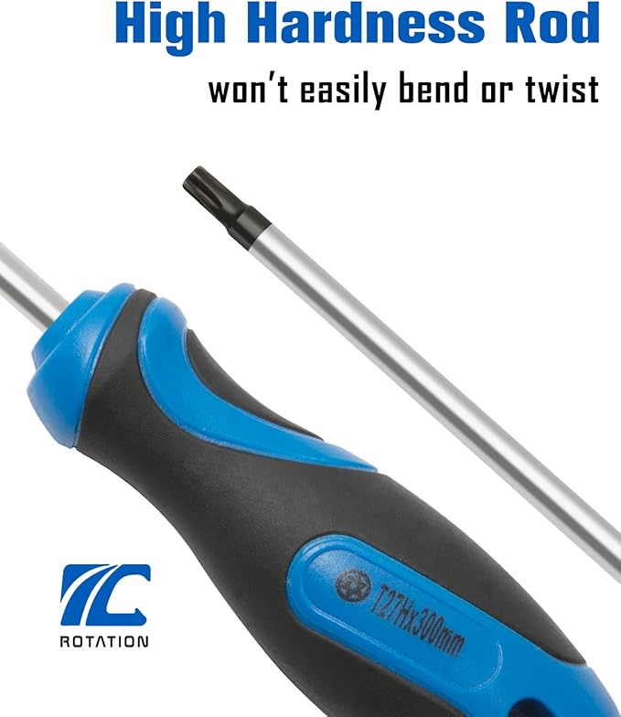 ROTATION Extra Long Torx Screwdrivers Set (5pc Set), S2 Steel, blade length 12-inch T15-T30, plus Long star Screwdrivers, 5-Piece Set