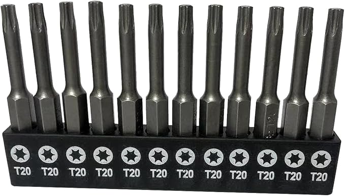 aiyun 12-Piece T20 Security Bits, 2 Inch long S2 Steel Magnetic Security Screwdriver Set, 6 Point Star Driver Bit Set Screwdriver (50mm T20)