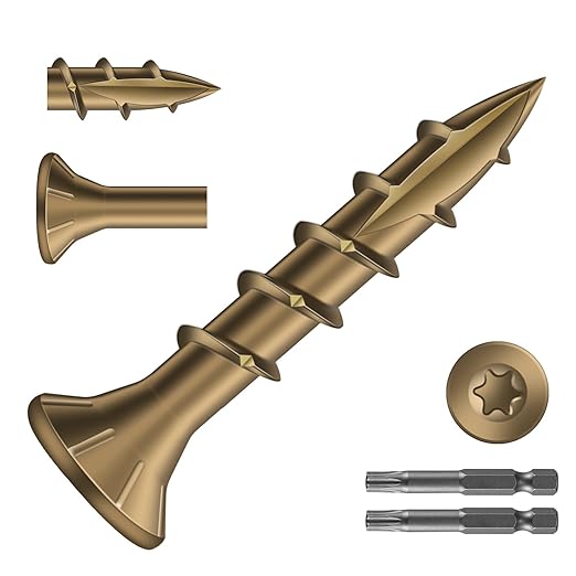 #8 x 1 Inch Deck Screws (2350Pcs) 10lb. Carbon Steel, Yellow, Flat Head, Rust Resistant epoxy Coated, with T25 Star Bit