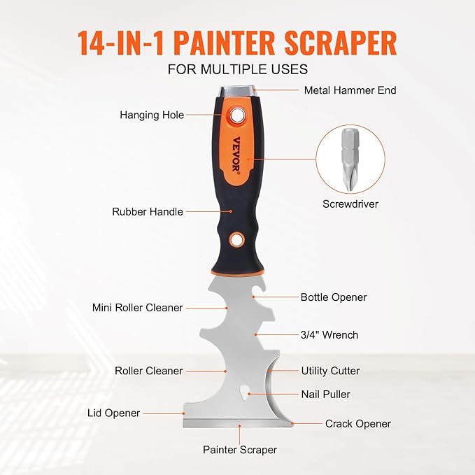 VEVOR Drywall Knife Set, 6 PCS Drywall Tools Includes 3" Painter Scraper, Two Putty Knives, Two Taping Knives and 12" Mud Pan, Stainless Steel Spackle Tool, Drywall Finishing Tools for Home