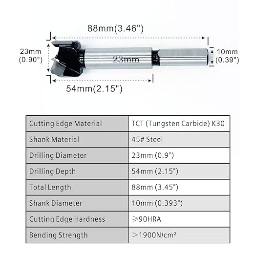 Forstner Drill Bits 23mm (29/32 inch) Tungsten Carbide Wood Hole Saw Auger Opener Woodworking Drilling Tool Wood Cutter