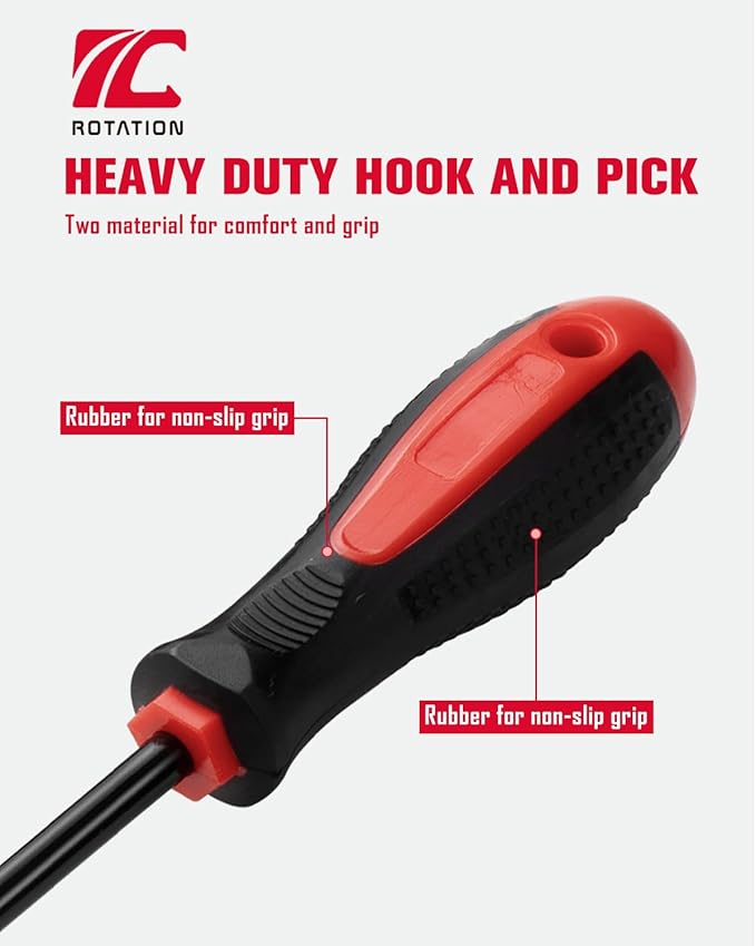 ROTATION 4-Piece Heavy-Duty Long Hook & Pick Set, Automotive Hose Removal Tools for Vehicle Radiator and Coolant Hose, Clamp, and More