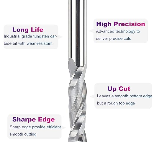 SpeTool Upcut Spiral Router Bits Extra Long (4 inch) with 1/2 Inch Shank , 1/2 Cutting Diameter Solid Carbide CNC Router Bits End Mill for Wood Mortises and Cutting Dadoes Carving