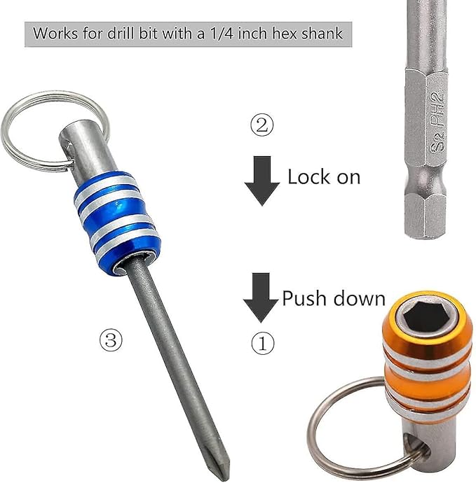1/4 inch Hex Shank Bit Holder, 5pcs Quick Release Drill Bit Holder Keychain for Impact Driver, Portable Screwdriver Bits Holder, Aluminum Alloy, Color Coded - Gift for Men