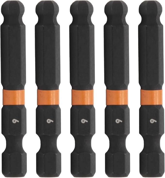 Ball-End Hex 6mm Impact Driver Bit - Railer Allen Wrench Drill Hex Bits. 1/4 Quick Release S2 Steel 2 inch 6mm Ball-End Hex Bits. (5 Pack)