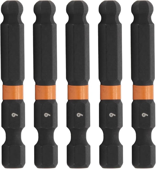 Ball-End Hex 6mm Impact Driver Bit - Railer Allen Wrench Drill Hex Bits. 1/4 Quick Release S2 Steel 2 inch 6mm Ball-End Hex Bits. (5 Pack)