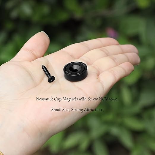 Neosmuk Magnets with Screws,40lbs+ Heavy Duty Rare Earth Neodymium Mounting Magnets with Holes,Countersunk Round Disc Industrial Magnets for Wall Mounting,4 Pack,Black