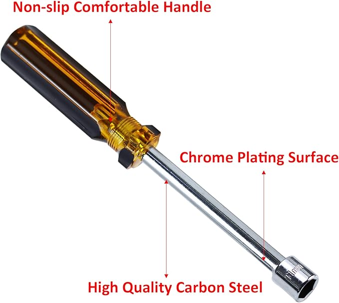 2Pcs 11mm Socket Wrench Screwdriver, Hex Socket Wrench High-Carbon Steel Hexagon Nut Driver Non-Magnetic Tip Hex Nut Screwdriver Hand Tool for Repairs(Plastic Handle)