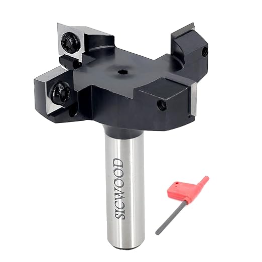 CNC Spoilboard Surfacing Router Bit 1/2 Shank, Exra Large 2-1/2" Cutting Dia 4-Wing, Insert Slab Flattening Router Bit, Wood Planer Planing Bit for Flycutter/ Slab Leveler/ Rabbeting by SICWOOD