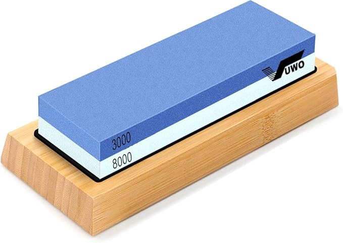 Knife Sharpening Stone Kit - Whetstone Grit 400/1000 3000/8000 Premium Knife Sharpener Wet Stone Set with Bamboo Base Angle Guide Leather Strop Flattening Stone Silicon holder