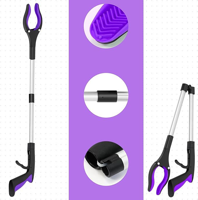 Grabber Reacher Tool - 32??Reacher Grabber Tool with Strong Magnetic and Swivel Head - FDA Registered Heavy Duty Pick Up Stick Grabbers for Seniors, Trash, Surgery Recovery Must Haves Gifts(Purple)
