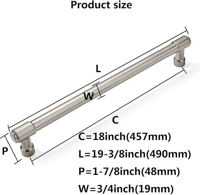 khtumeware Appliance Pulls Brushed Satin Nickel 18 Inch(457mm) Center to Center 1 Pack Heavy Duty Drawer Pulls Kitchen Cabinet Handle Cabinet Hardware