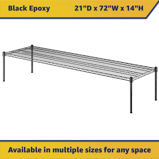21" x 72" x 14" Black Epoxy Wire Storage Shelf, Dunnage Rack, Commercial 1 Tier Small Shelf
