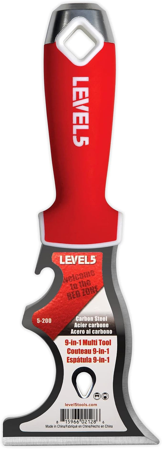 9-In-1 Painter?셲 Tool - LEVEL5 | Multi-Use Knife, Hardened Carbon Steel | Metal Hammer End | Pro-Grade Finishing Tools | 5-200