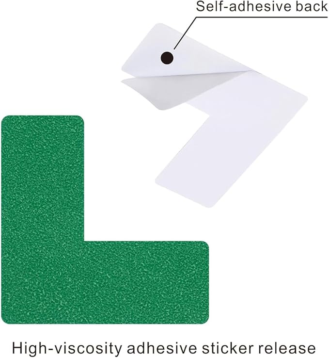 Beiyier 100 Pack 5s Location Marking Corner, 2x2x0.8 Inch L Shaped Graphical Floor Marker for Office Desk Table Top, Warehouse Floor (Green)