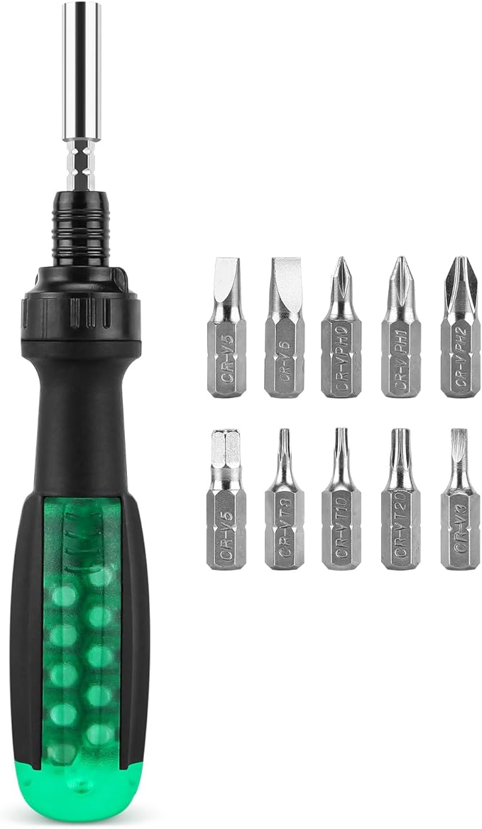 10-in-1 Ratchet Screwdriver Set - Precision Multi-bit Slotted/Pozi/Torx Screw Drivers